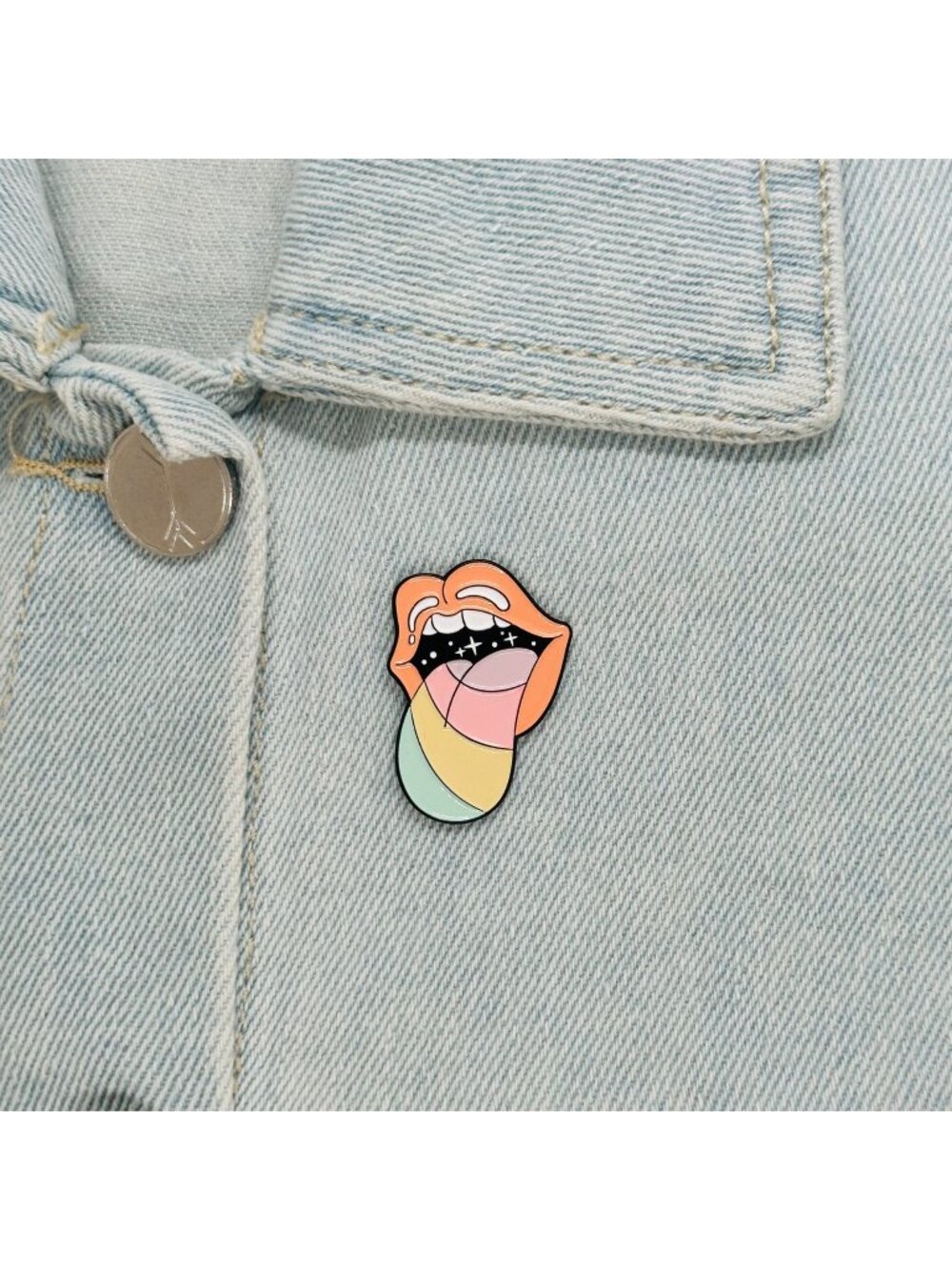 โจRolling Stones Rainbow Disco Tongue Enamel Pin-Rainbow tongue Brooch with stars